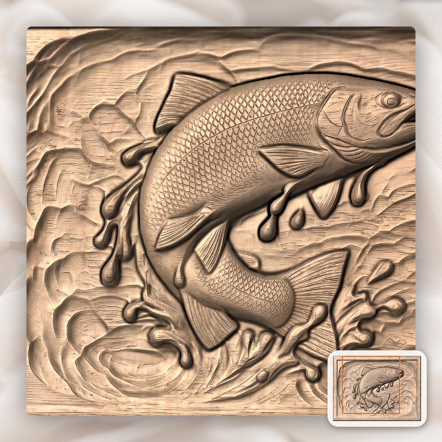 Leaping Trout S-Curve CNC Relief STL bas-relief STL — view 6