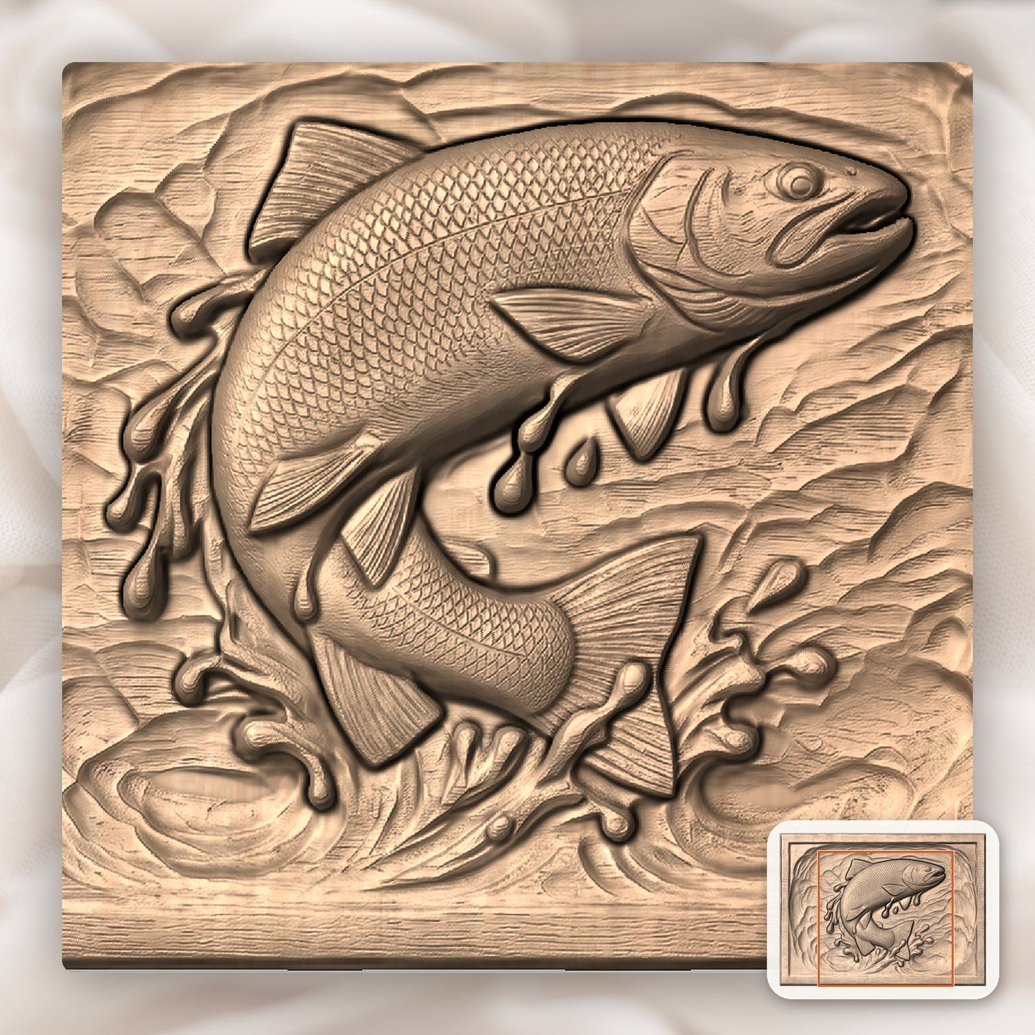 Leaping Trout S-Curve CNC Relief STL bas-relief STL — view 7
