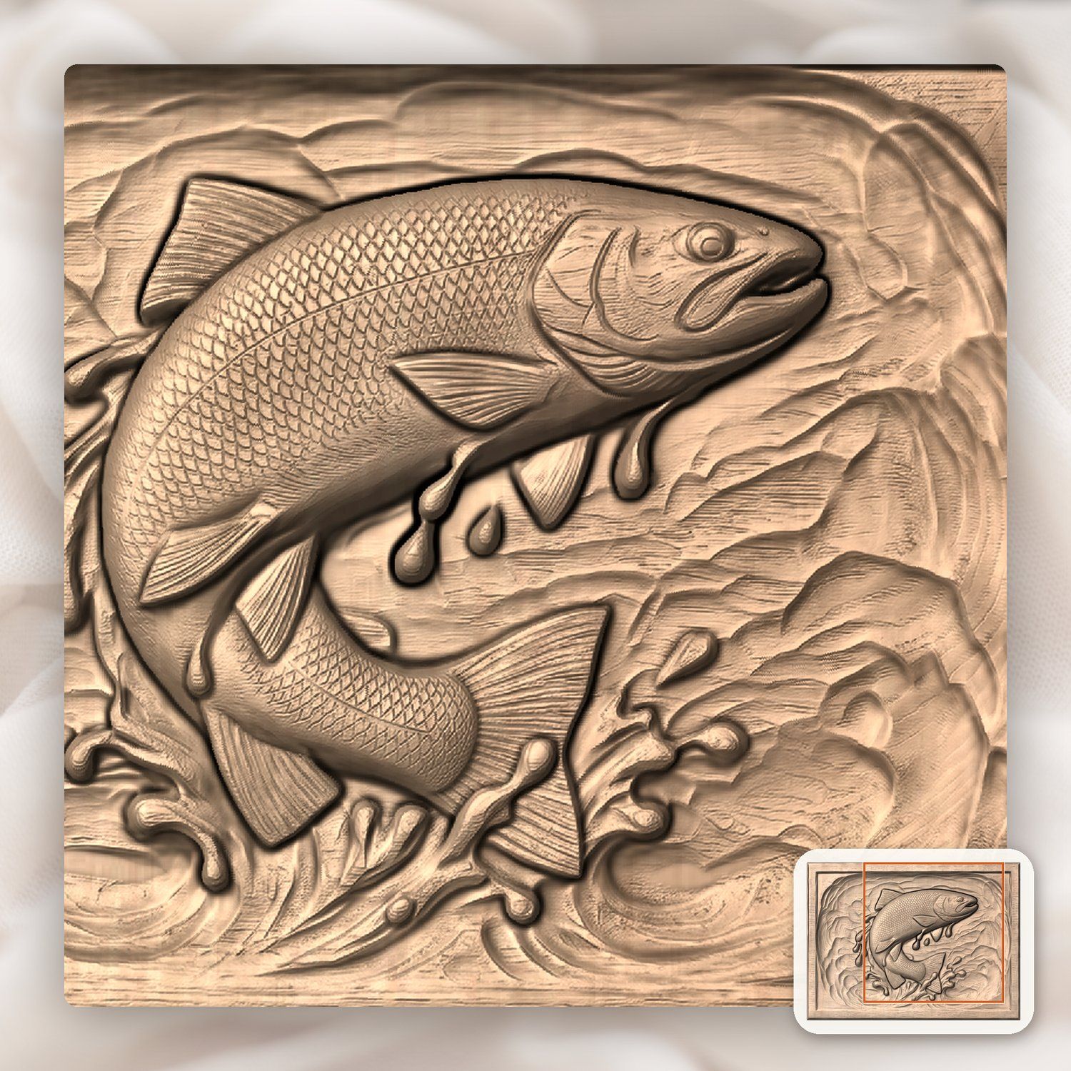 Leaping Trout S-Curve CNC Relief STL bas-relief STL — view 8