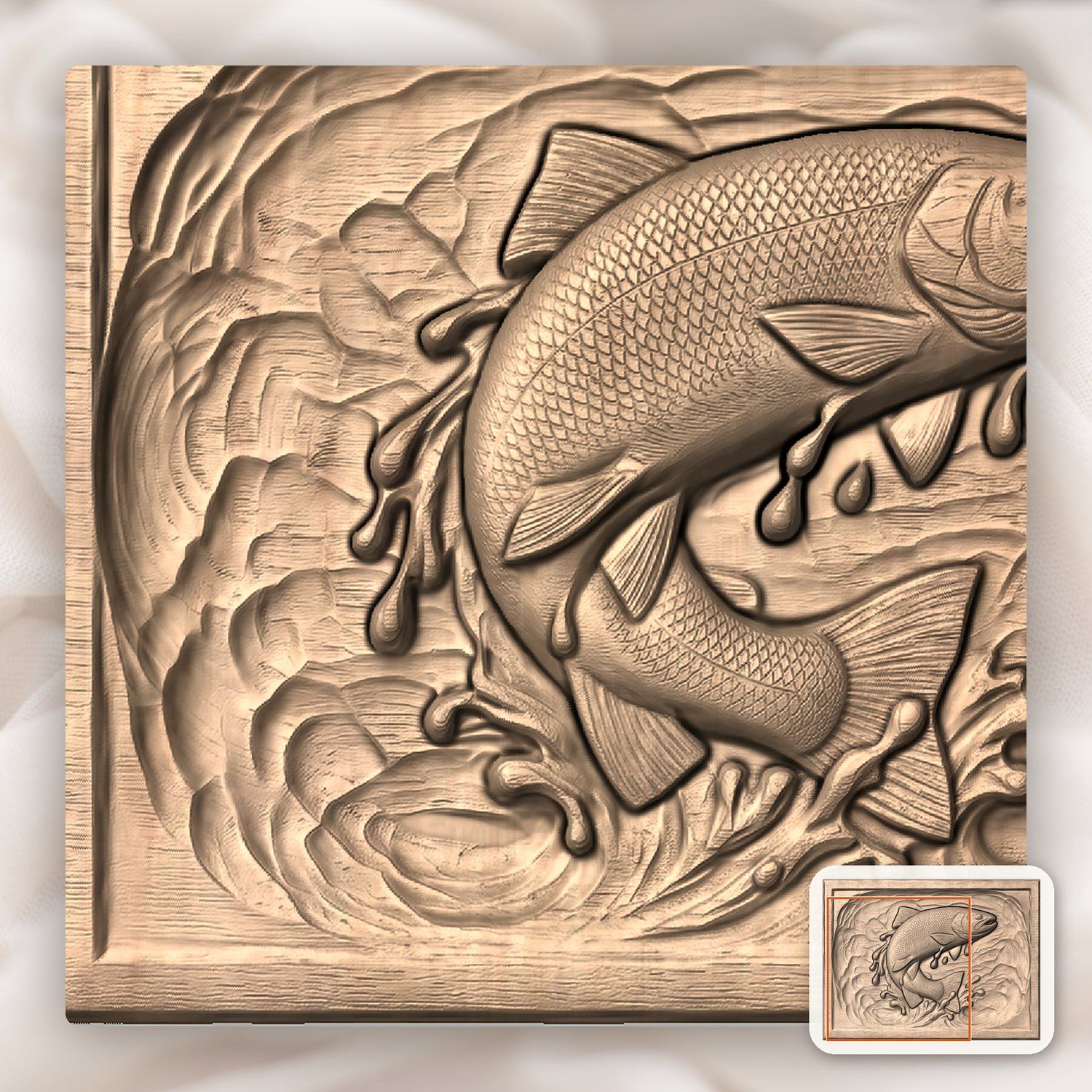 Leaping Trout S-Curve CNC Relief STL bas-relief STL — view 9