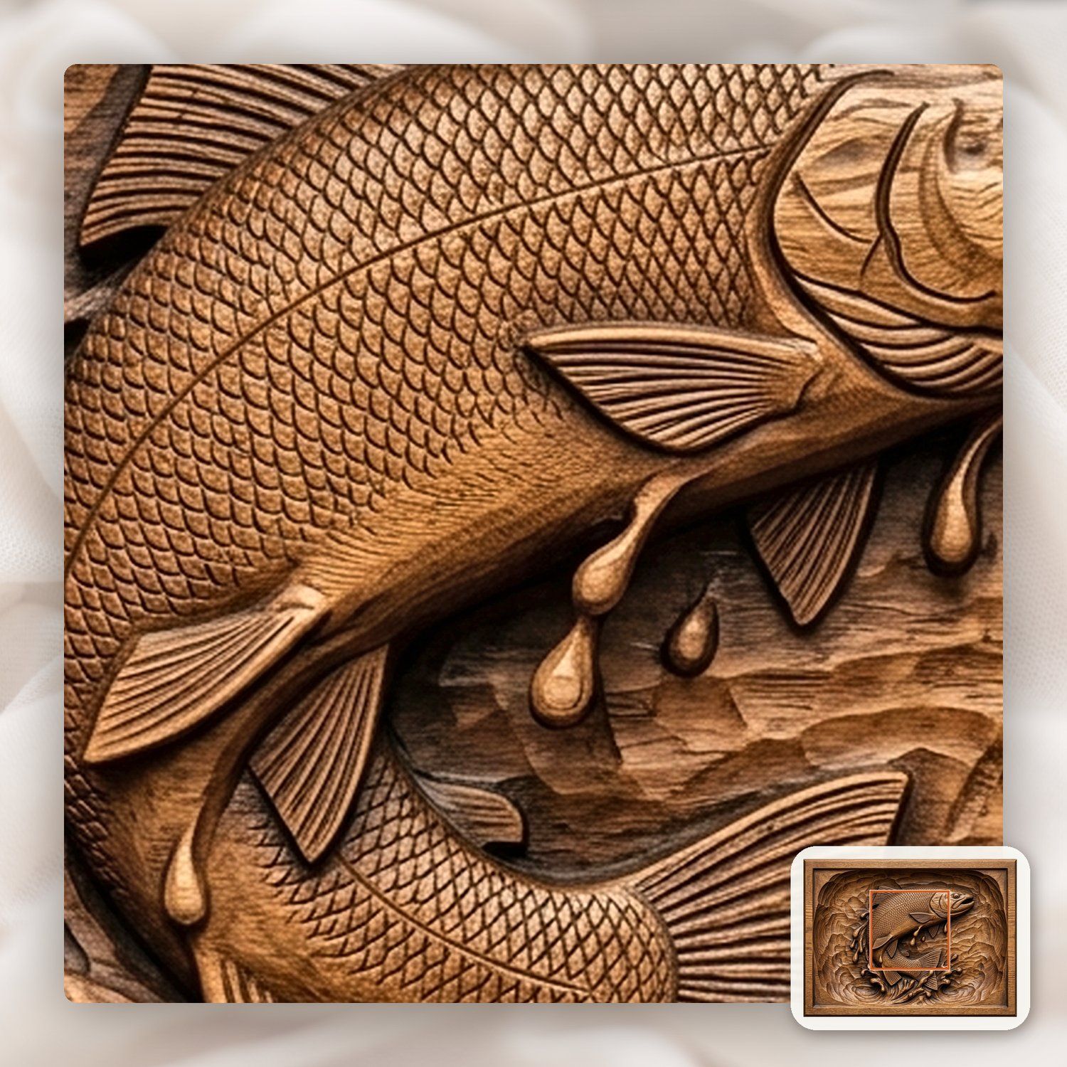 Leaping Trout S-Curve CNC Relief STL bas-relief STL — view 10