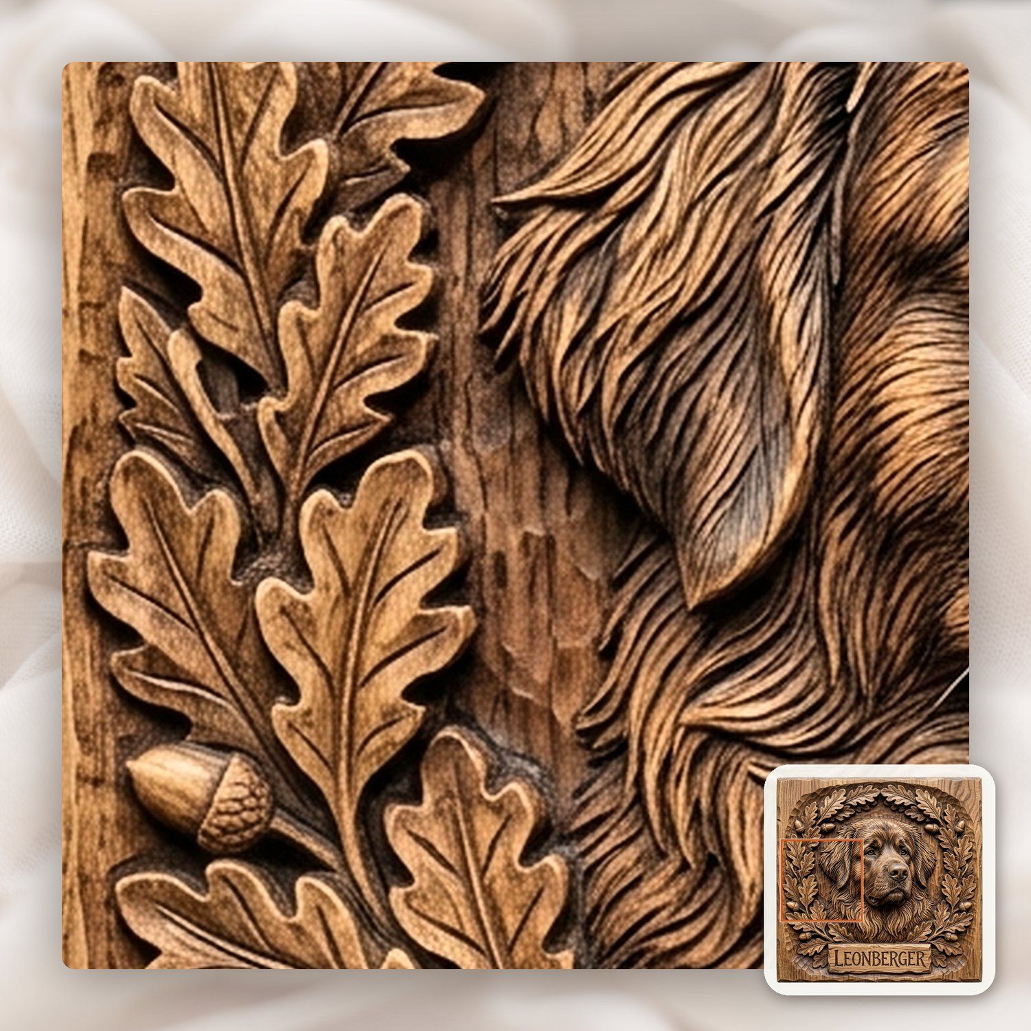 Leonberger Dog Portrait Oak Leaf Wreath CNC Relief STL bas-relief STL — view 13