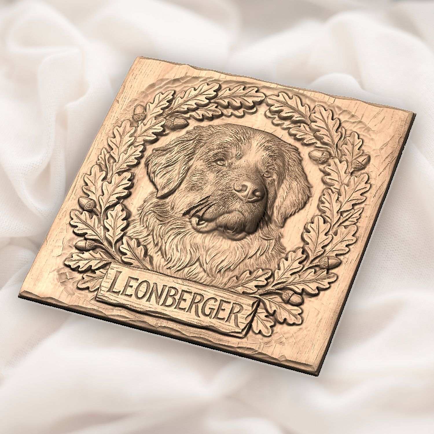 Leonberger Dog Portrait Oak Leaf Wreath CNC Relief STL bas-relief STL — view 5