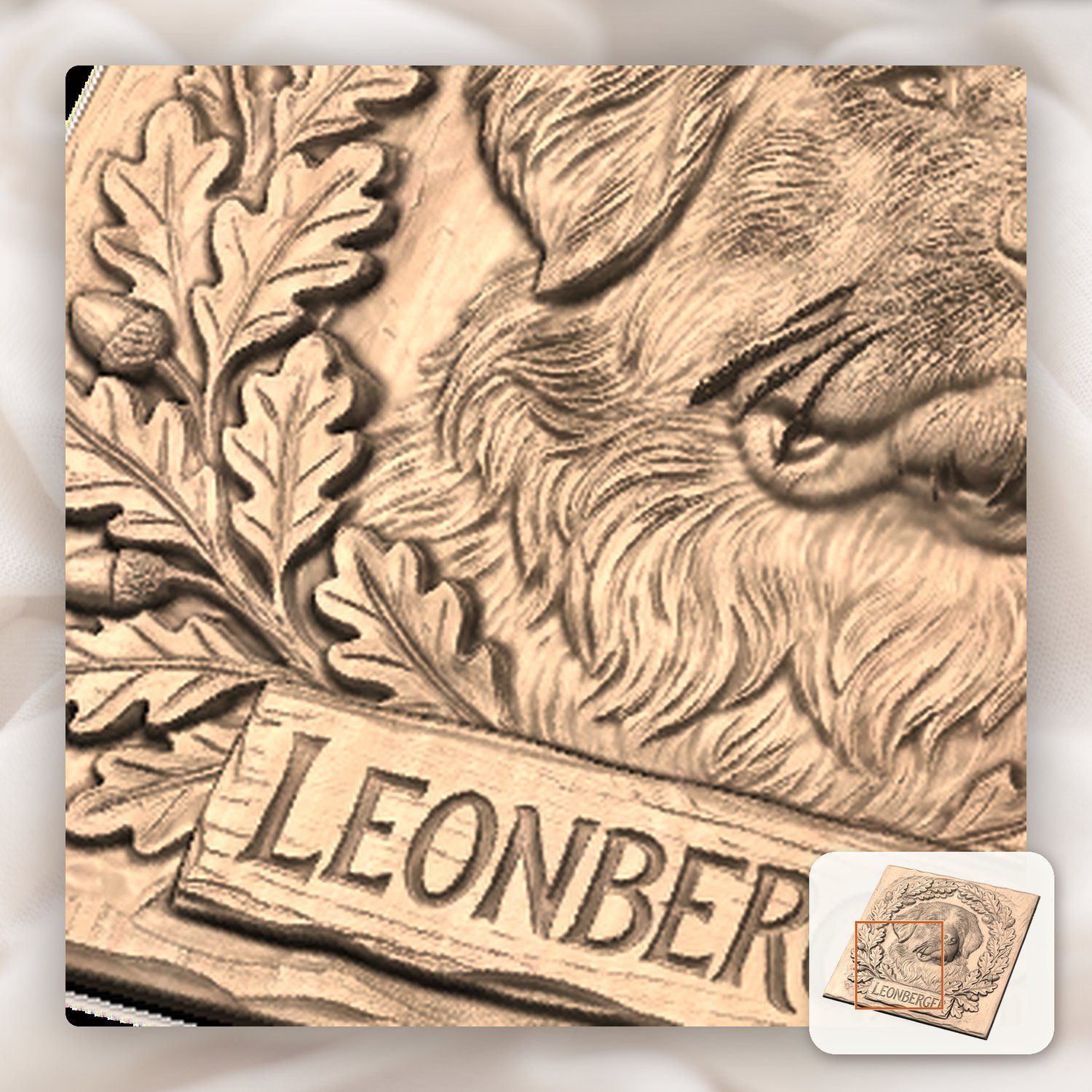 Leonberger Dog Portrait Oak Leaf Wreath CNC Relief STL bas-relief STL — view 9
