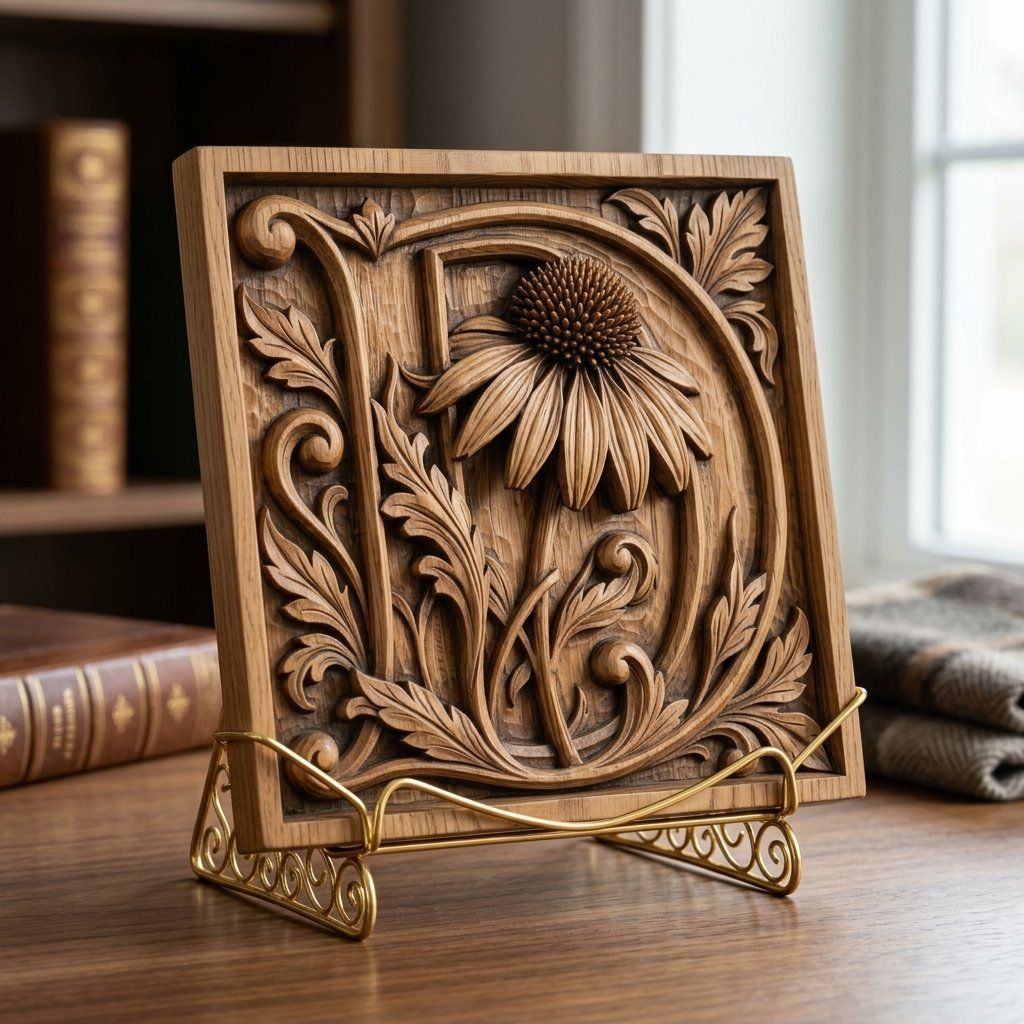 Letter D Monogram Flower CNC Relief STL bas-relief STL — view 13