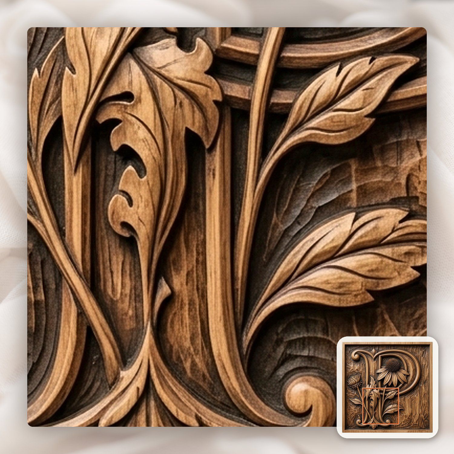 Letter P Echinacea Monogram CNC Relief STL bas-relief STL — view 10