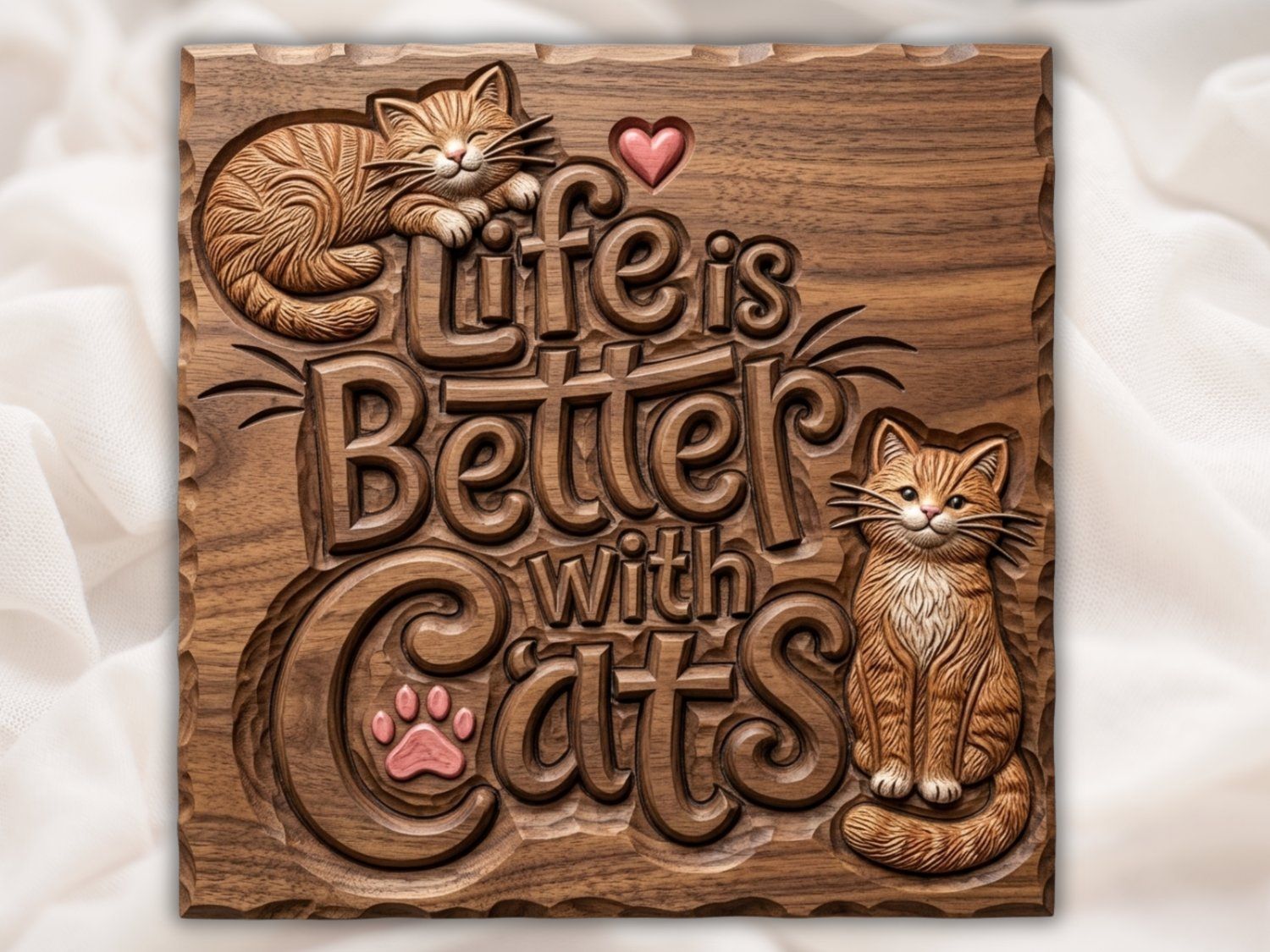 Life Is Better With Cats Sign CNC Relief STL bas-relief STL — view 2