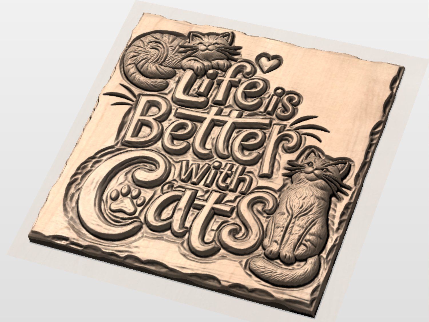 Life Is Better With Cats Sign CNC Relief STL bas-relief STL — view 3