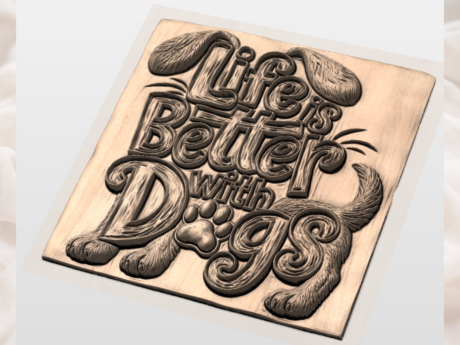 Life Is Better With Dogs Sign Wood Panel CNC Relief STL bas-relief STL — view 2