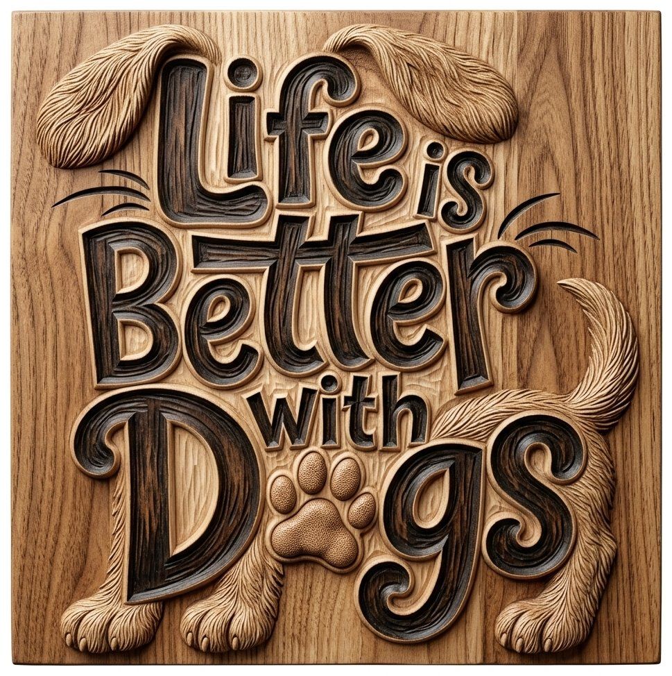 Life Is Better With Dogs Sign Wood Panel CNC Relief STL bas-relief STL — view 4
