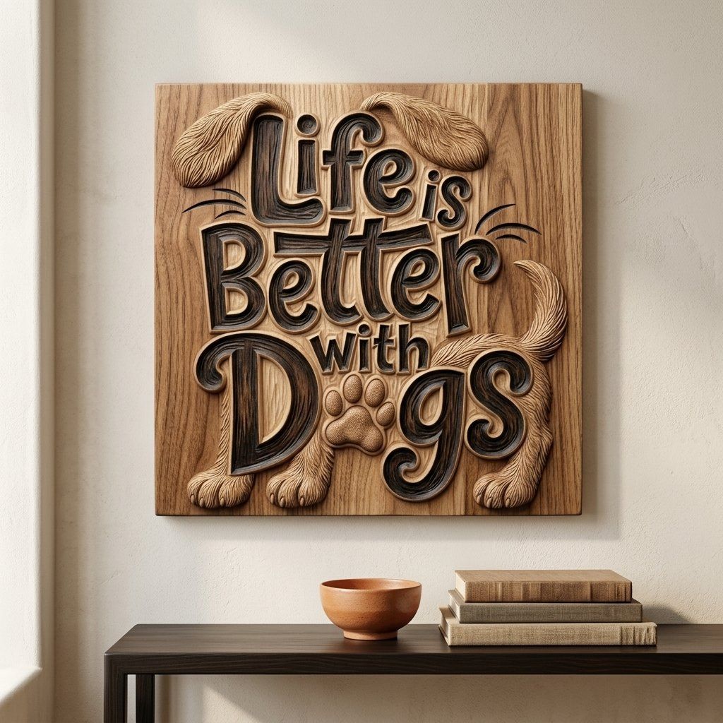 Life Is Better With Dogs Sign Wood Panel CNC Relief STL bas-relief STL — view 6