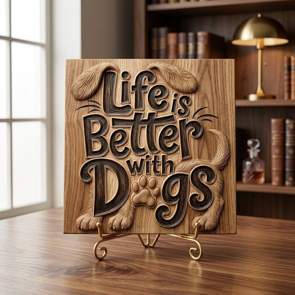 Life Is Better With Dogs Sign Wood Panel CNC Relief STL bas-relief STL — view 7