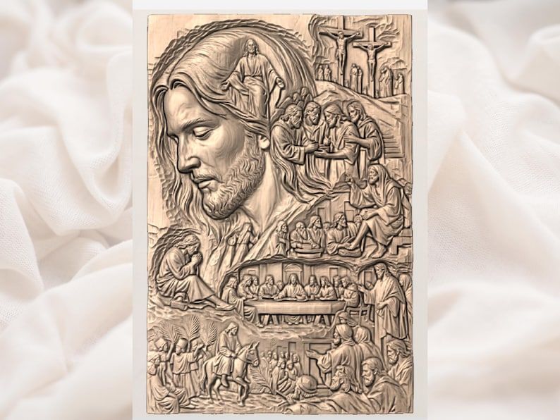 Life of Christ Bas-Relief Panel STL with Jesus Portrait bas-relief STL — view 3