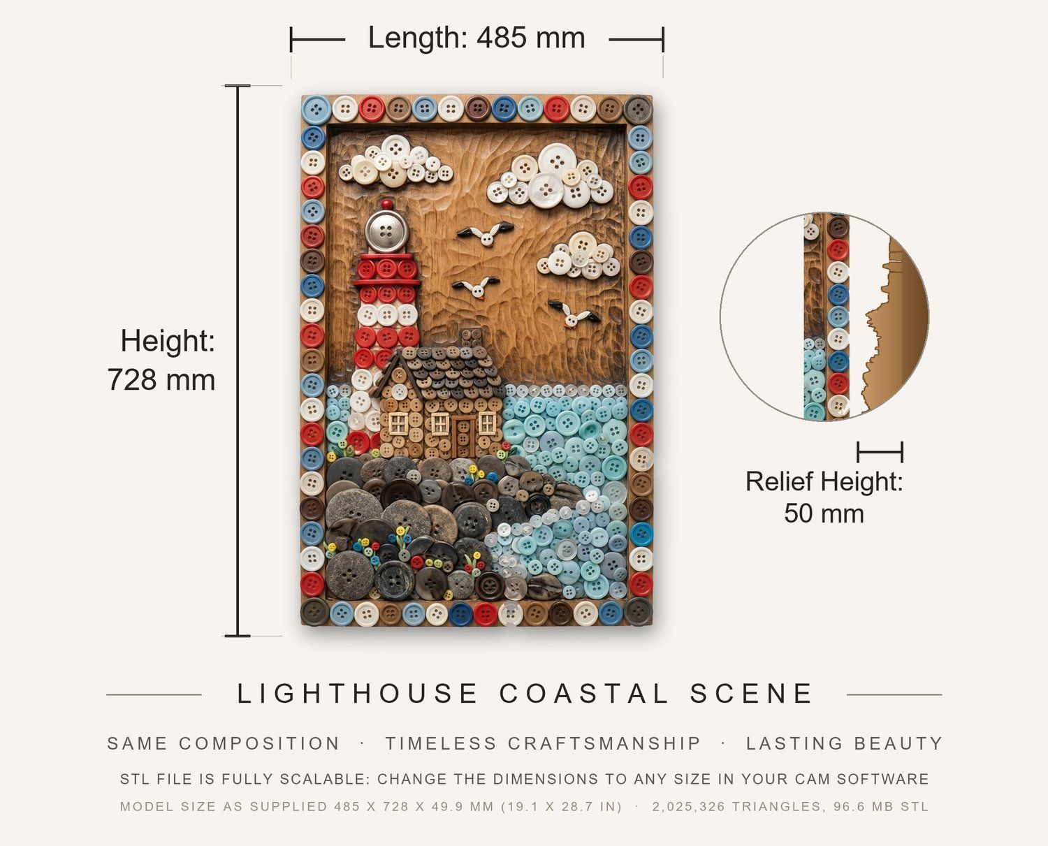 Lighthouse Coastal Scene CNC Relief STL bas-relief STL — view 3