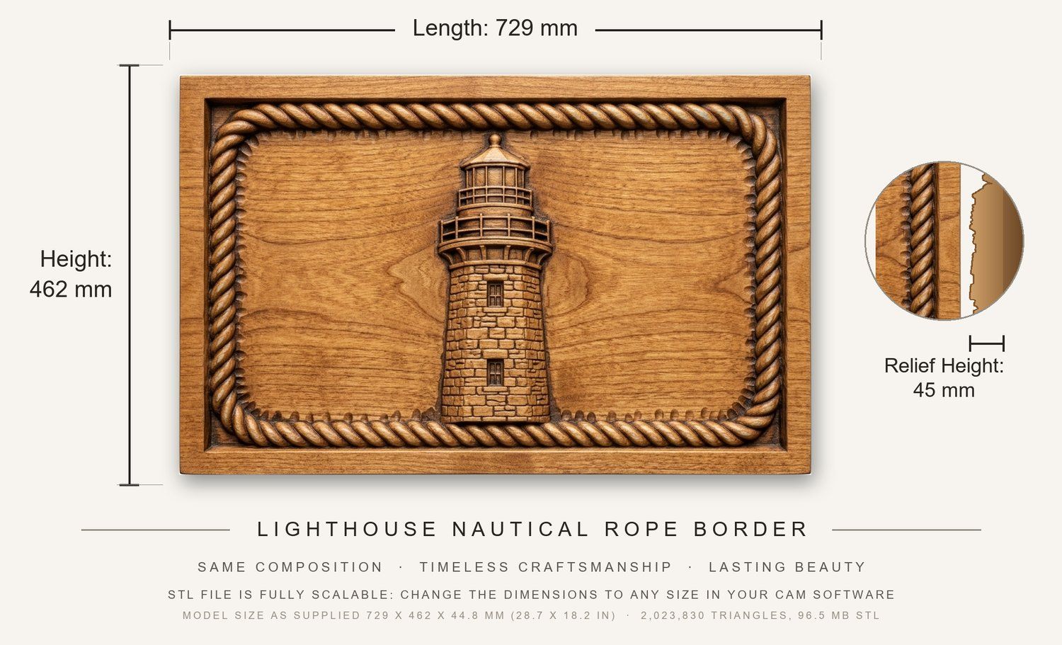 Lighthouse Nautical Rope Border CNC Relief STL bas-relief STL — view 3