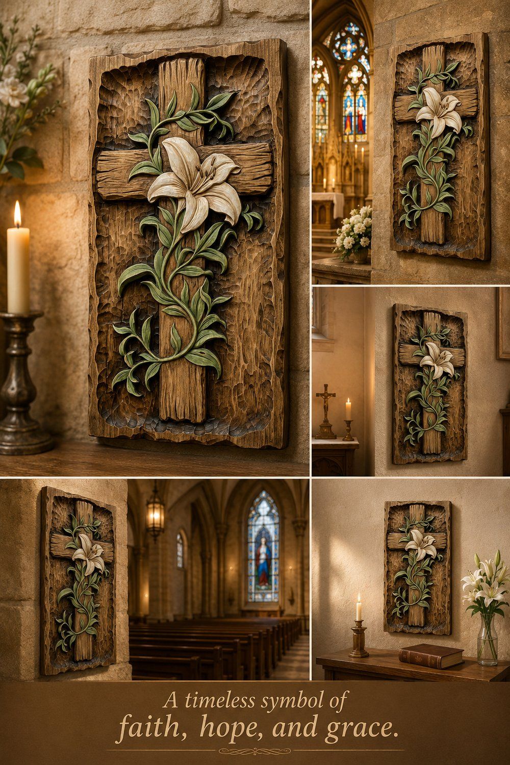Lily Cross Religious Wall Art CNC Relief STL bas-relief STL — view 10