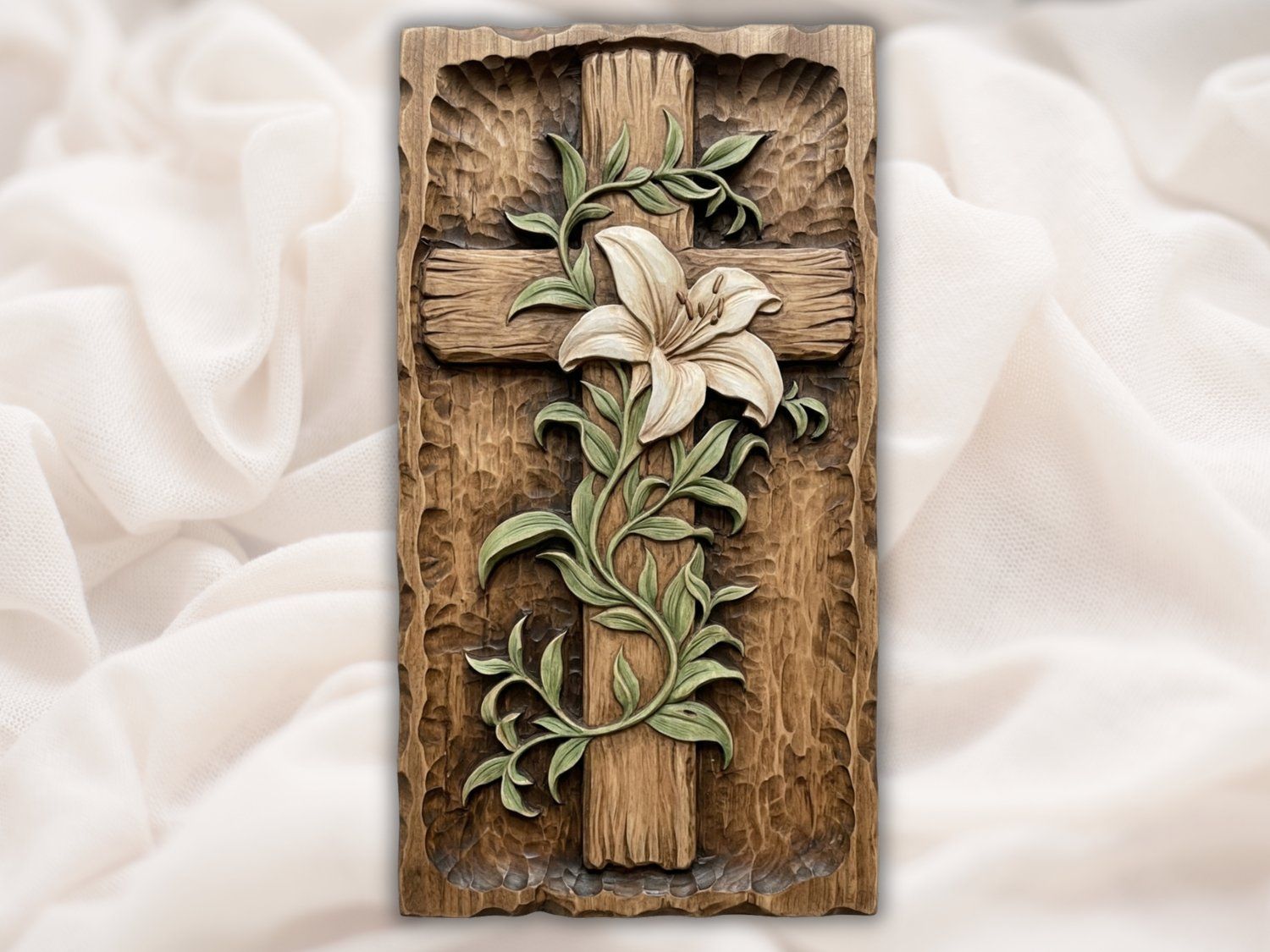 Lily Cross Religious Wall Art CNC Relief STL bas-relief STL — view 2