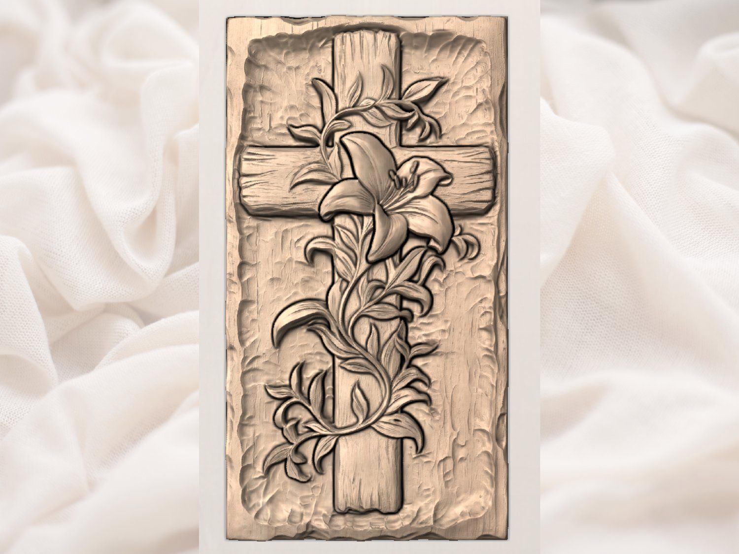 Lily Cross Religious Wall Art CNC Relief STL bas-relief STL — view 3