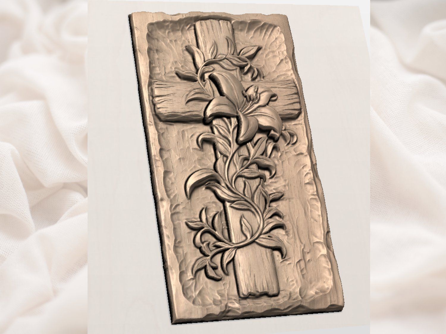 Lily Cross Religious Wall Art CNC Relief STL bas-relief STL — view 4