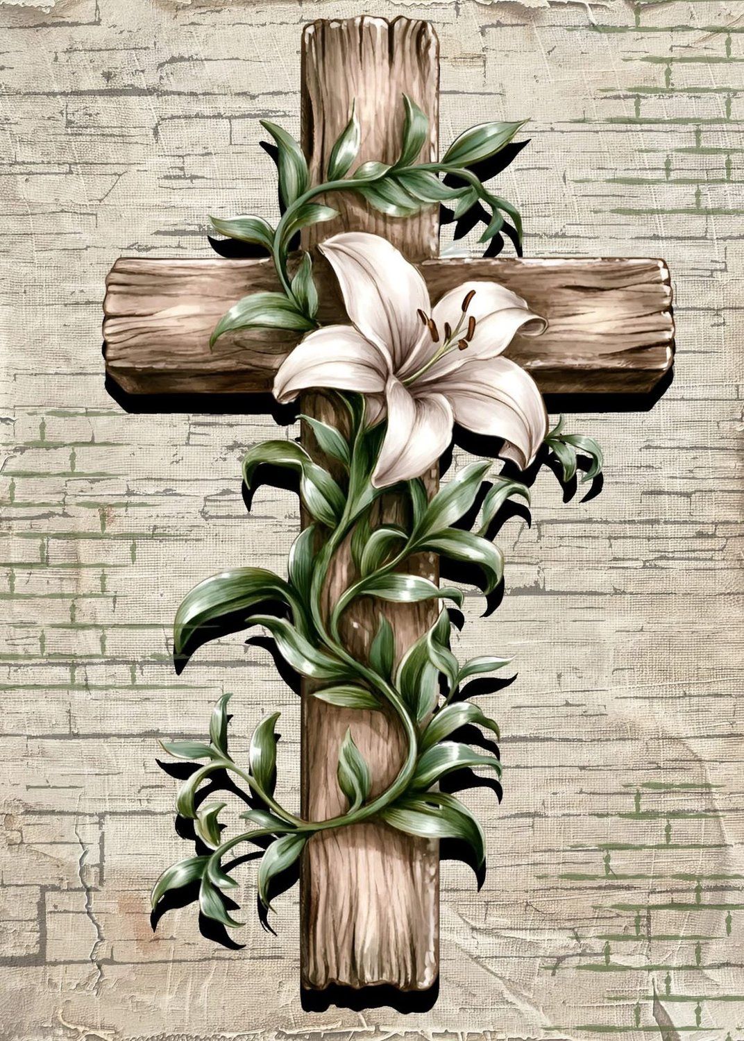 Lily Cross Religious Wall Art CNC Relief STL bas-relief STL — view 5