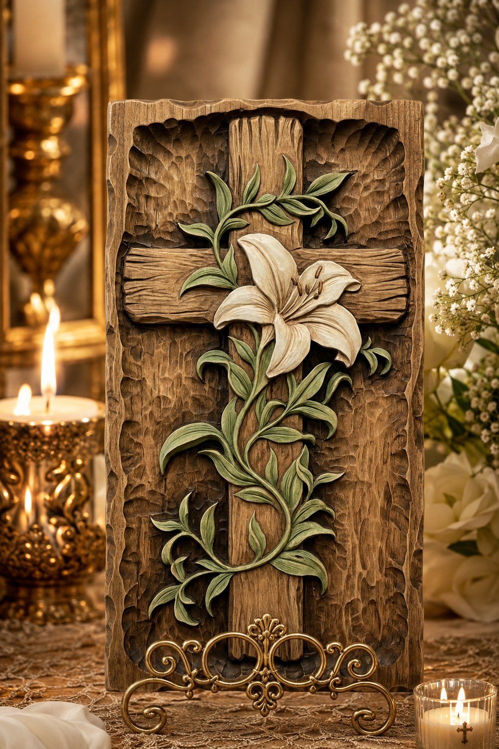 Lily Cross Religious Wall Art CNC Relief STL bas-relief STL — view 7