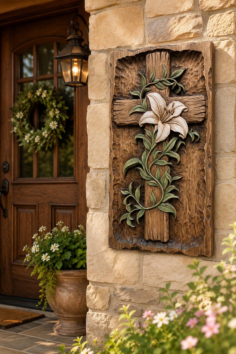 Lily Cross Religious Wall Art CNC Relief STL bas-relief STL — view 8