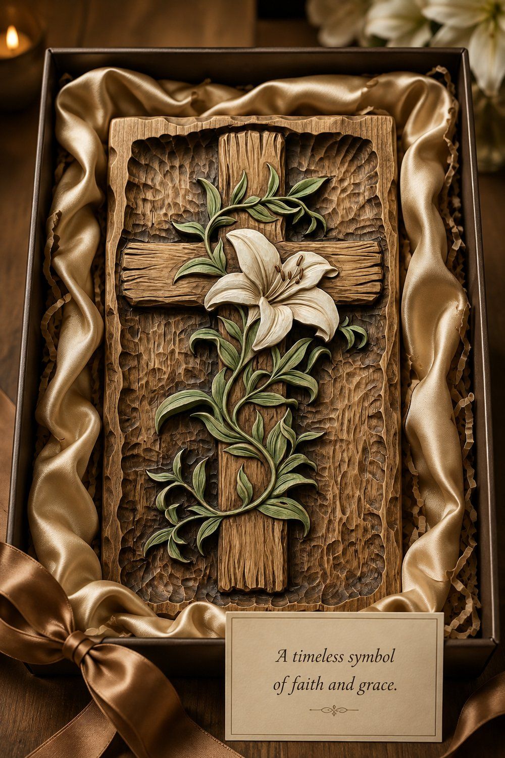 Lily Cross Religious Wall Art CNC Relief STL bas-relief STL — view 9