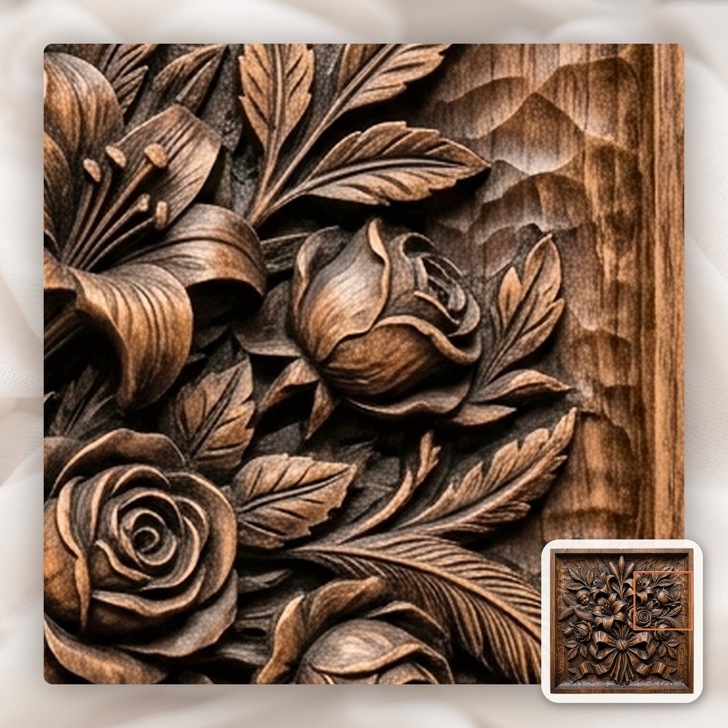 Lily Rose Floral Bouquet CNC Relief STL bas-relief STL — view 11