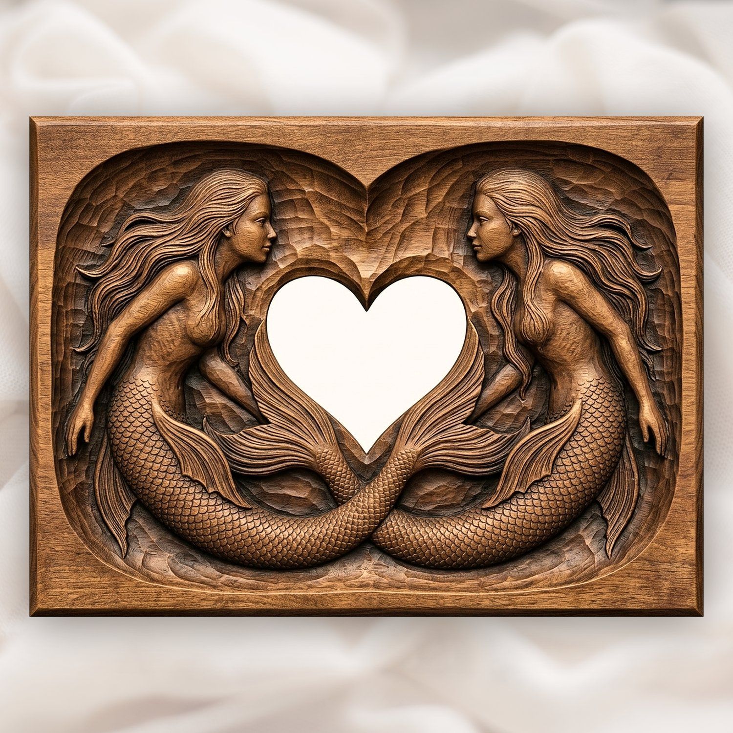 Linked Heart Mermaid Sisters CNC Relief STL bas-relief STL design