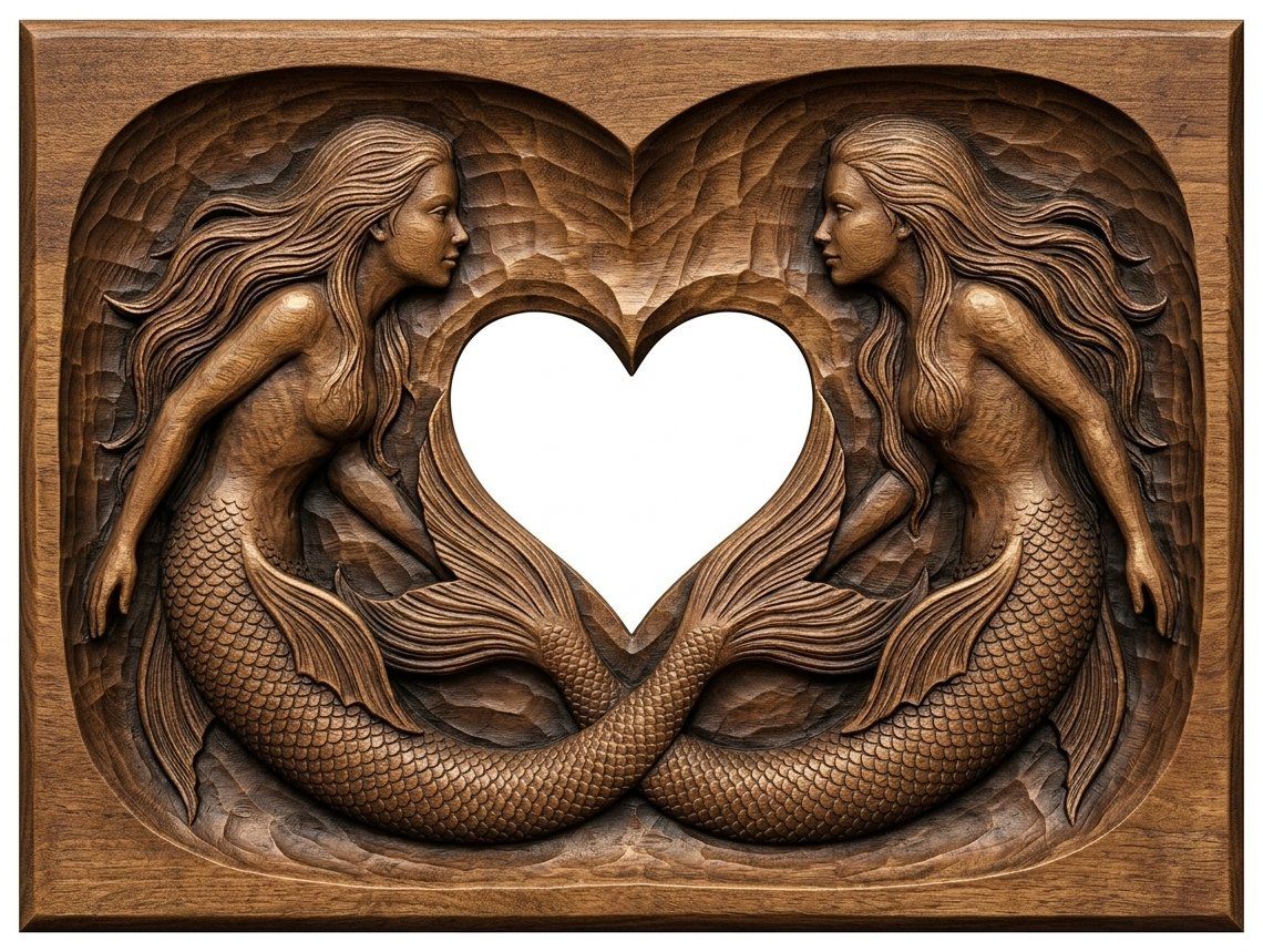 Linked Heart Mermaid Sisters CNC Relief STL bas-relief STL — view 12
