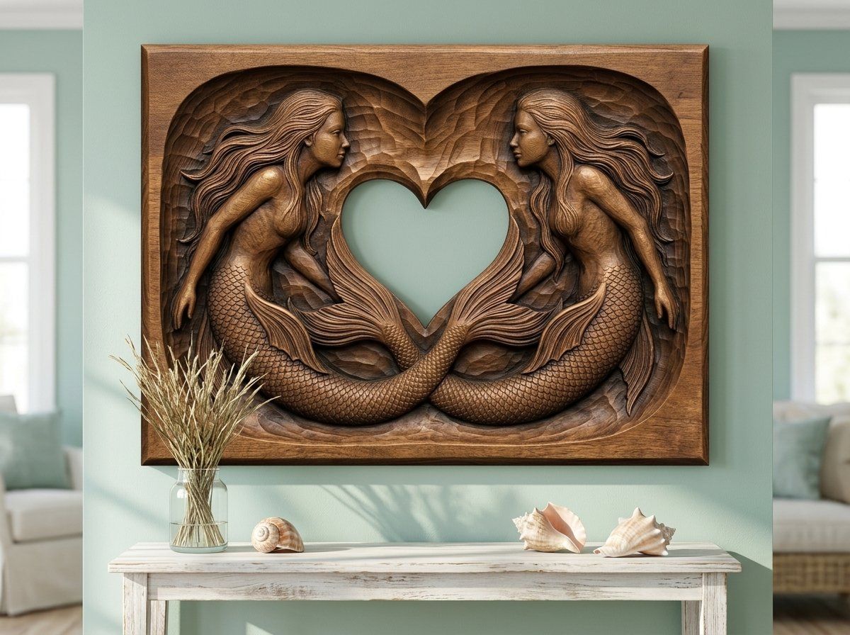 Linked Heart Mermaid Sisters CNC Relief STL bas-relief STL — view 13