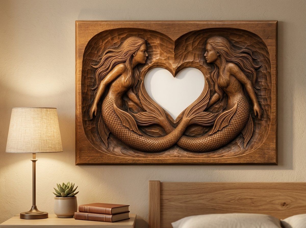 Linked Heart Mermaid Sisters CNC Relief STL bas-relief STL — view 14