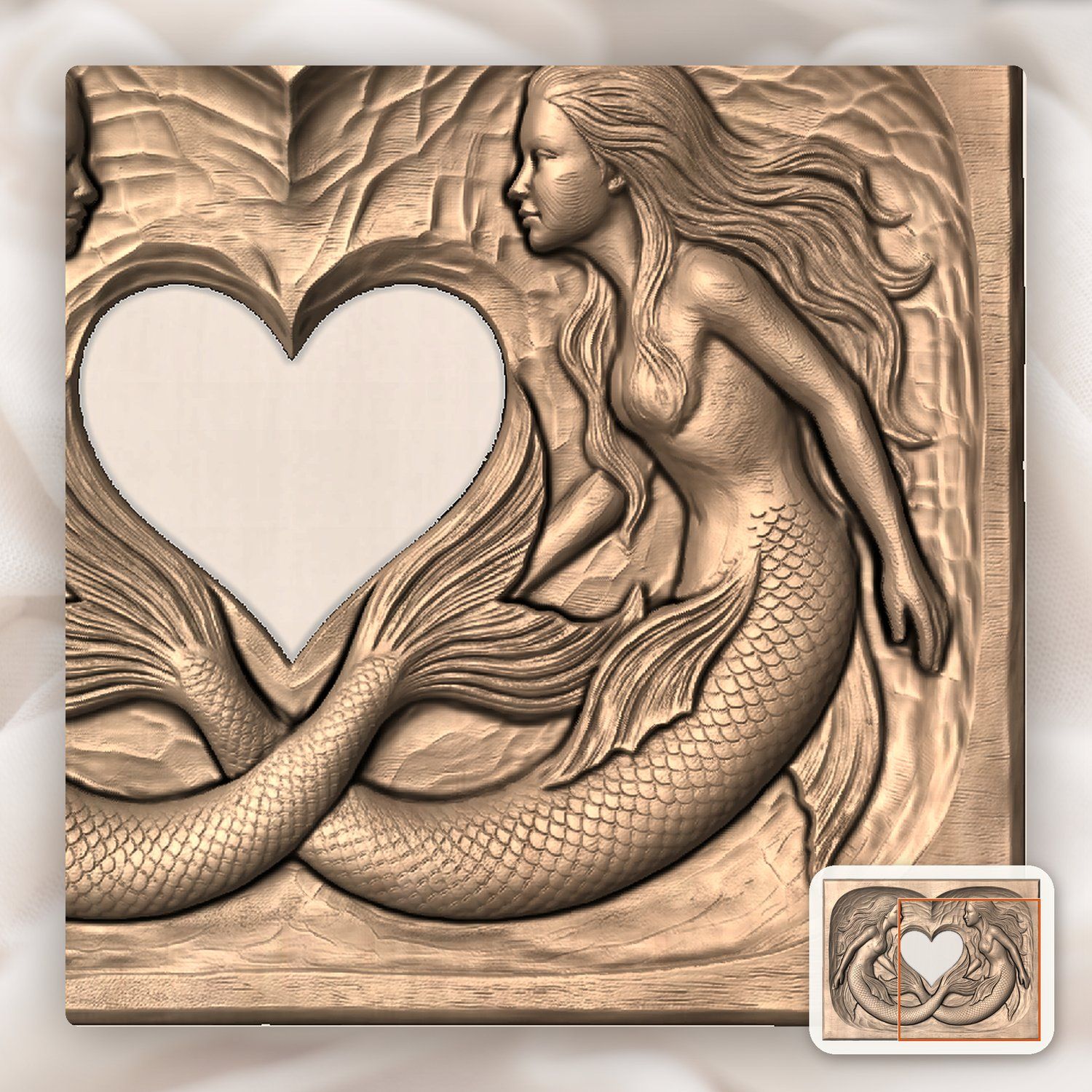 Linked Heart Mermaid Sisters CNC Relief STL bas-relief STL — view 6