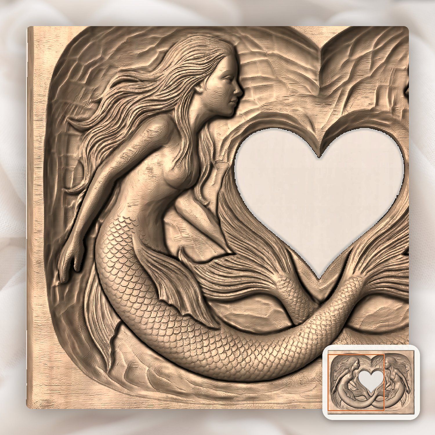 Linked Heart Mermaid Sisters CNC Relief STL bas-relief STL — view 7