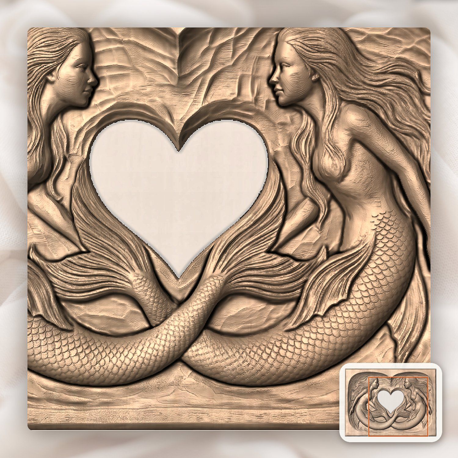 Linked Heart Mermaid Sisters CNC Relief STL bas-relief STL — view 8