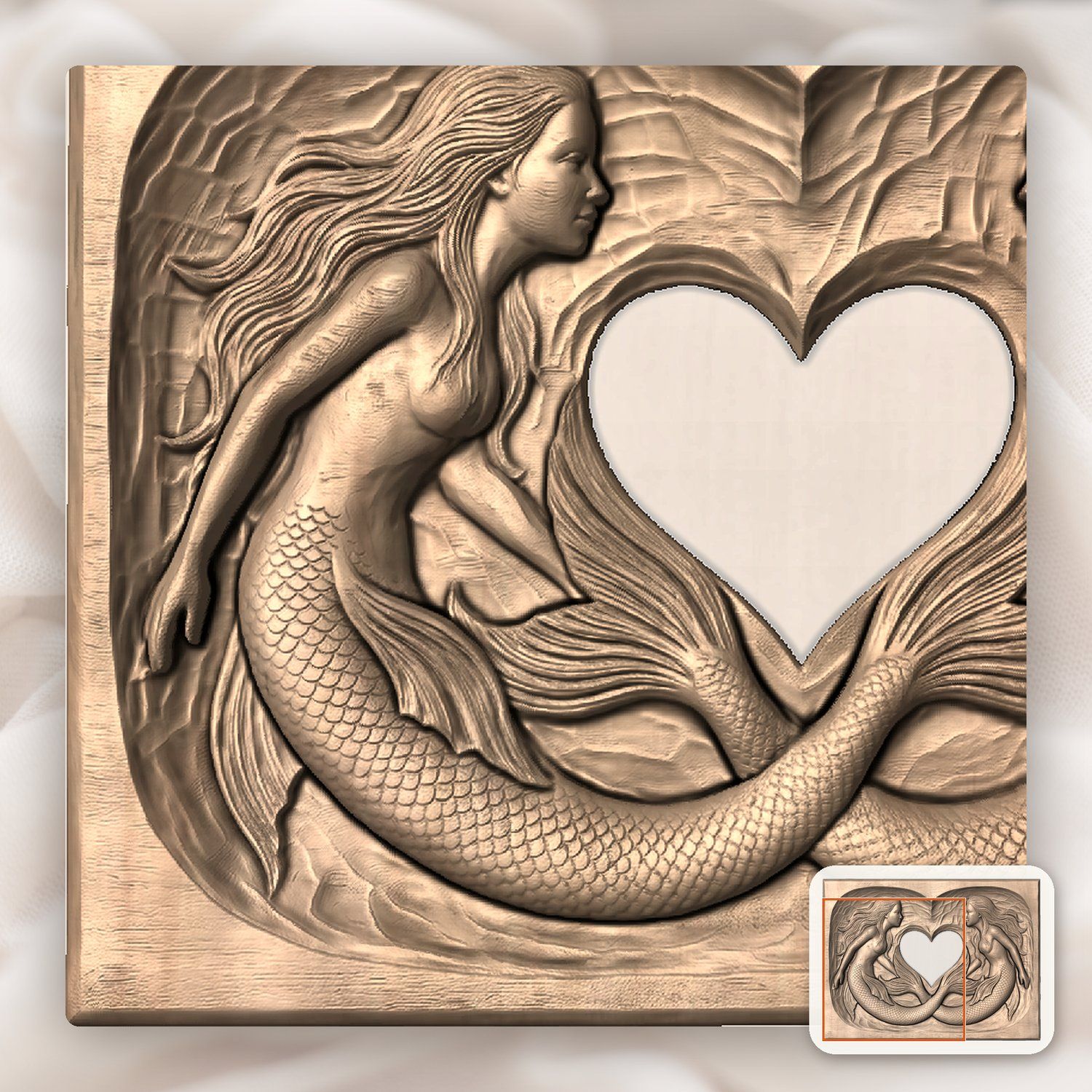 Linked Heart Mermaid Sisters CNC Relief STL bas-relief STL — view 9