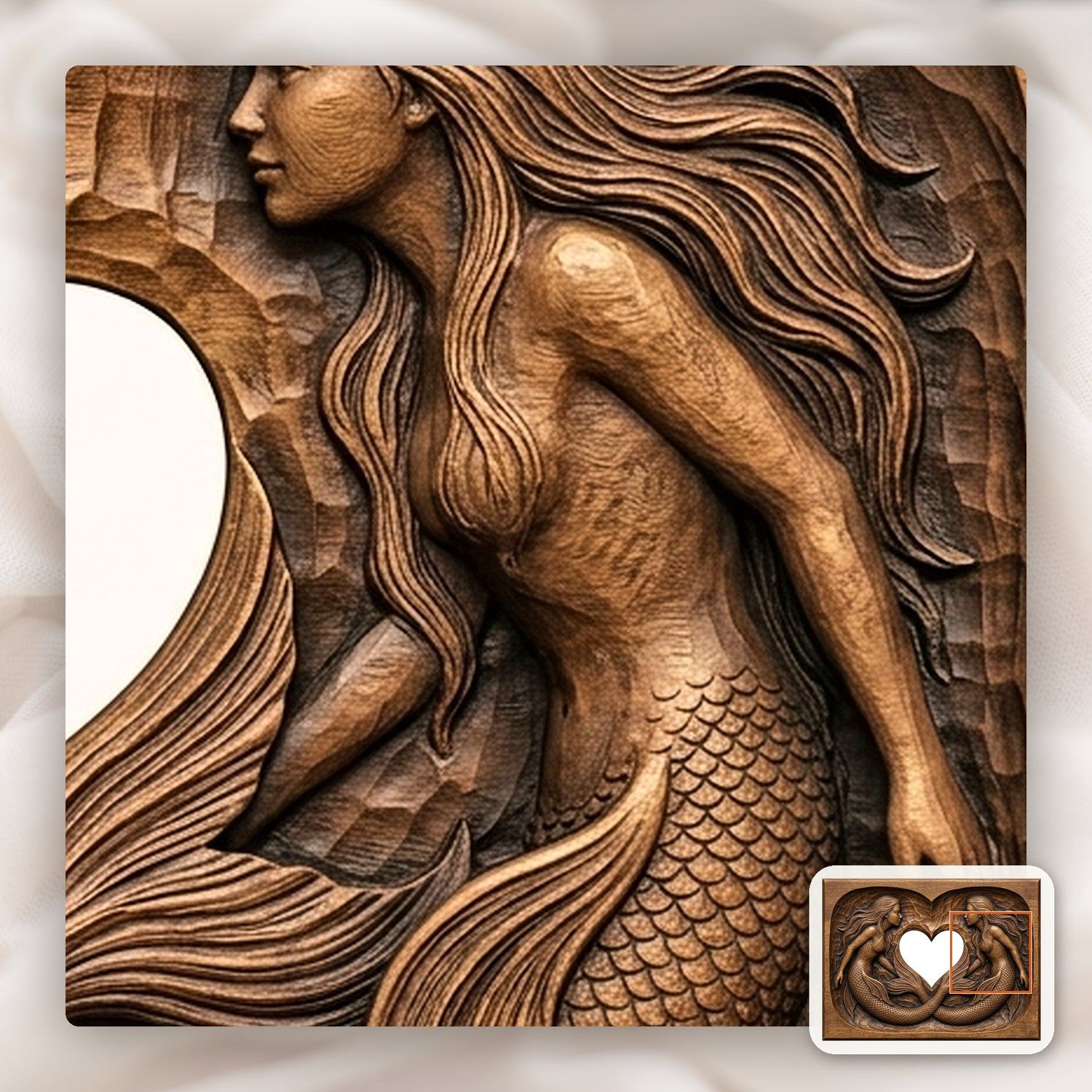 Linked Heart Mermaid Sisters CNC Relief STL bas-relief STL — view 11