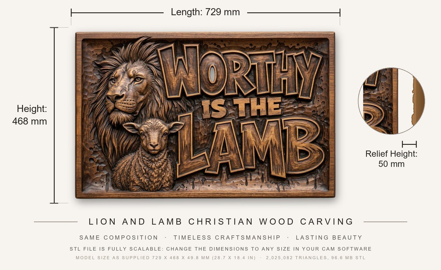 Lion and Lamb Christian Wood Carving CNC Relief STL bas-relief STL — view 3
