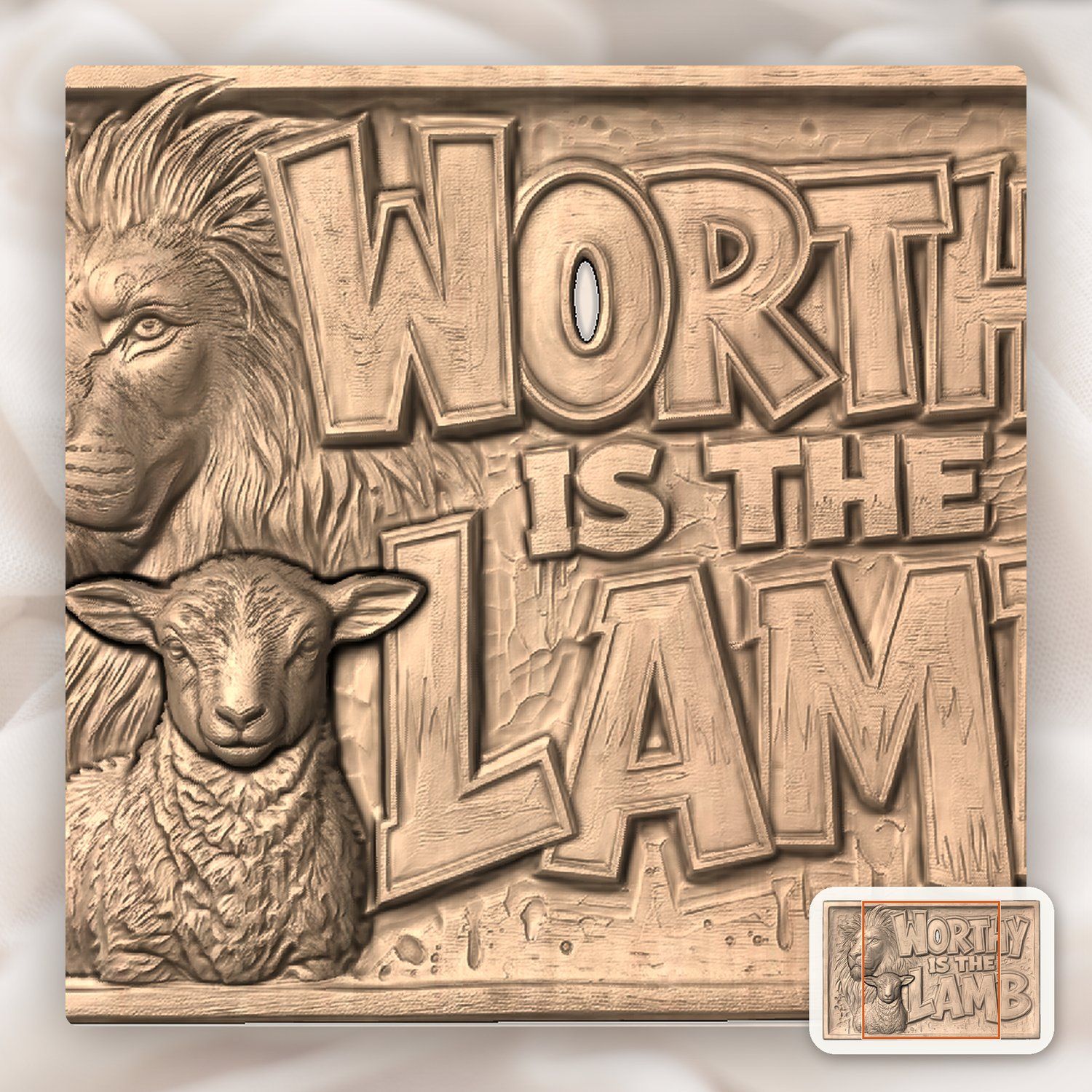 Lion and Lamb Christian Wood Carving CNC Relief STL bas-relief STL — view 7