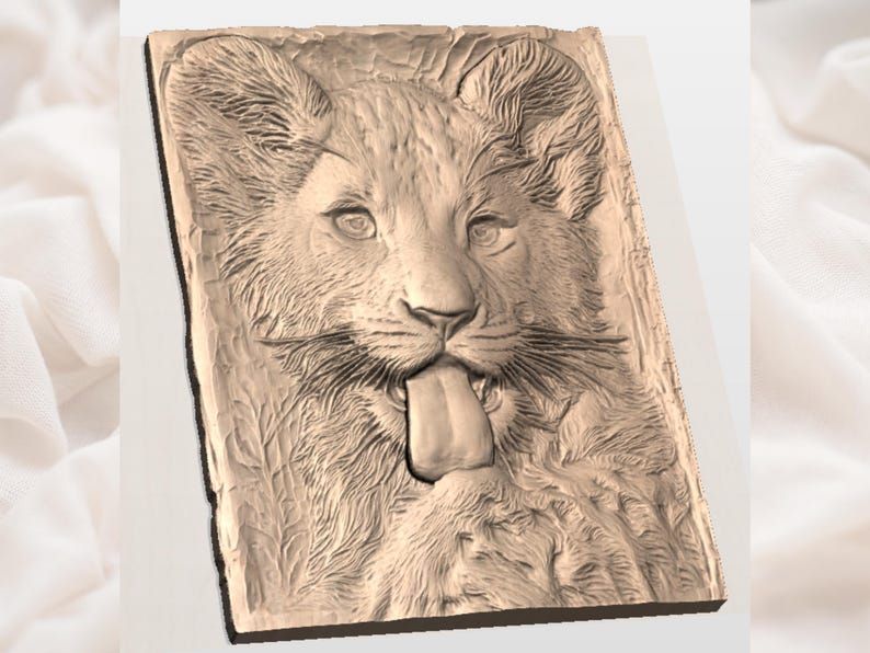 Lion Cub Portrait Bas-Relief STL with Tongue-Out Expression bas-relief STL — view 2