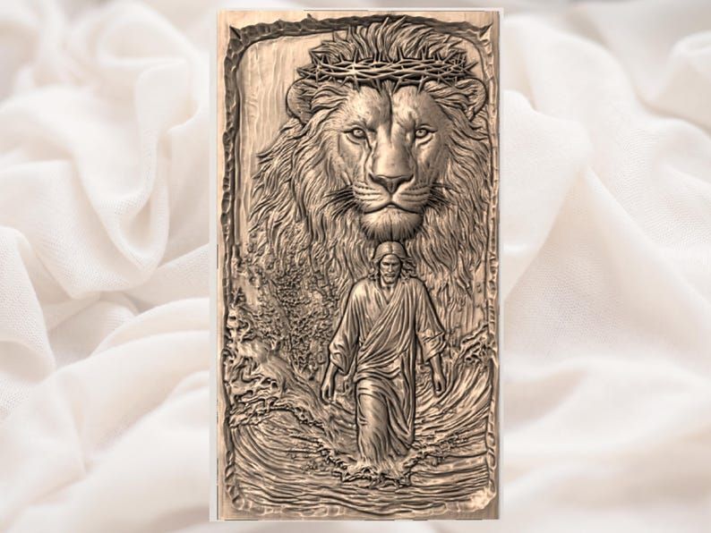 Lion of Judah and Christ Walking on Water Bas-Relief STL bas-relief STL — view 2