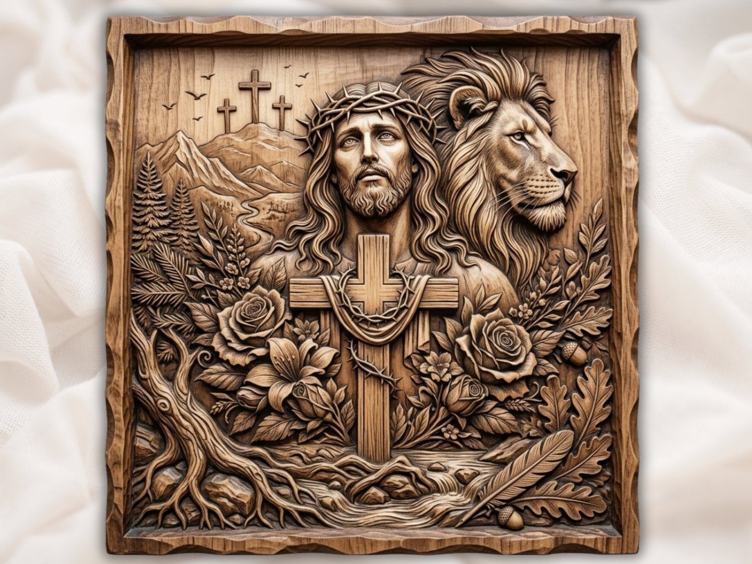 Lion of Judah and Jesus Christ CNC Relief STL bas-relief STL — view 2