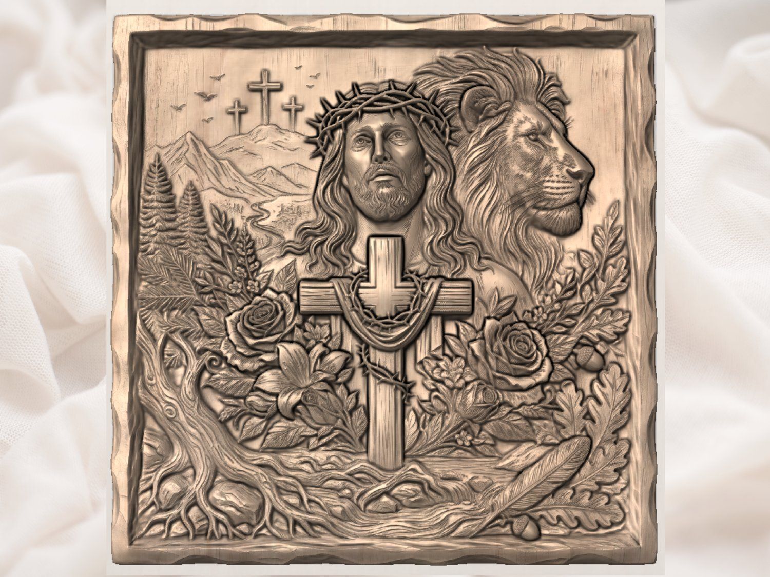 Lion of Judah and Jesus Christ CNC Relief STL bas-relief STL — view 3