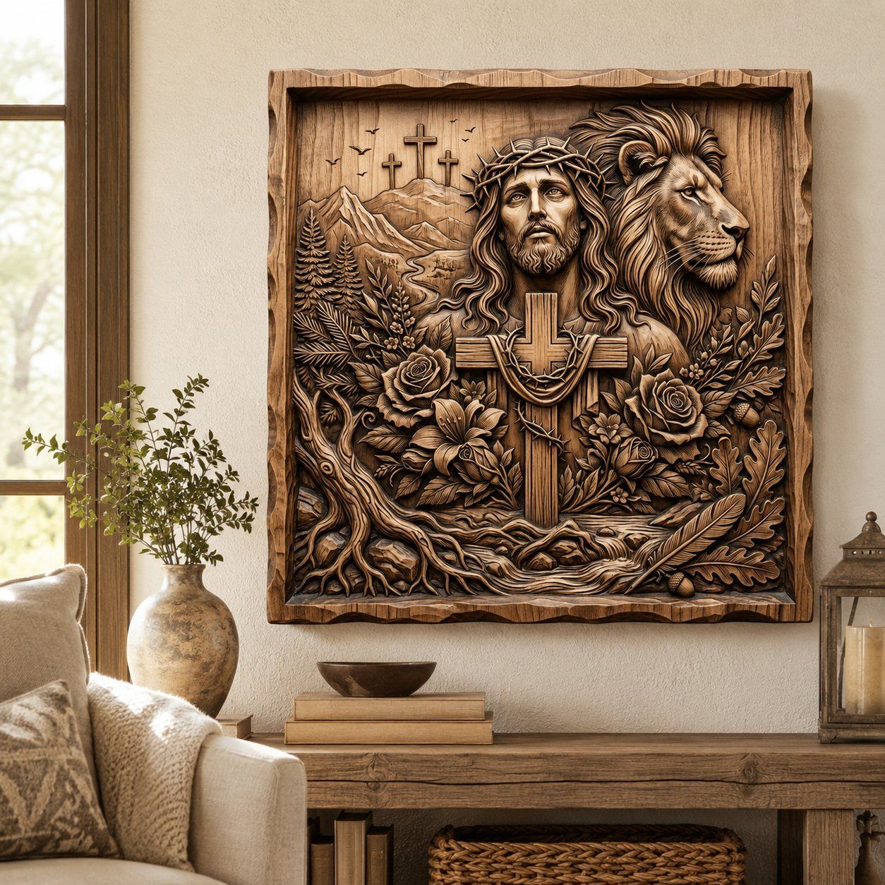 Lion of Judah and Jesus Christ CNC Relief STL bas-relief STL — view 5