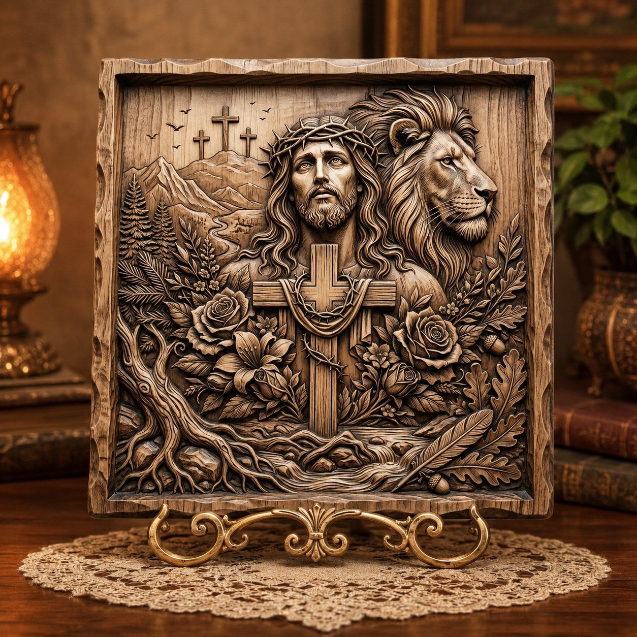 Lion of Judah and Jesus Christ CNC Relief STL bas-relief STL — view 6
