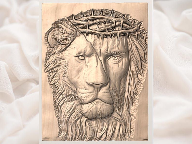 Lion of Judah and Christ Split-Face Bas-Relief STL bas-relief STL — view 2