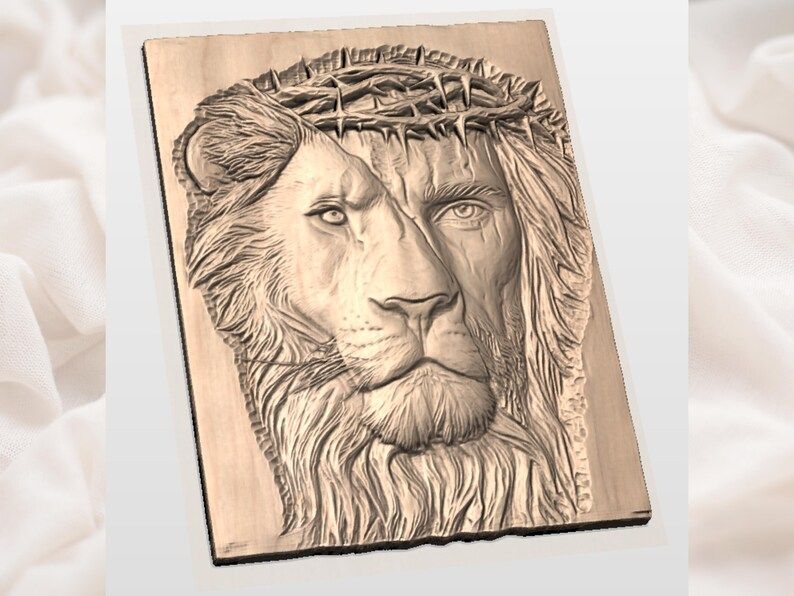 Lion of Judah and Christ Split-Face Bas-Relief STL bas-relief STL — view 3