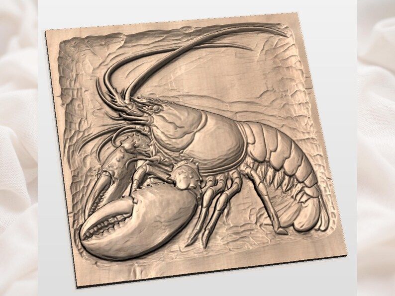 Maine Lobster Bas-Relief STL with Curling Claws and Long Antennae bas-relief STL — view 2