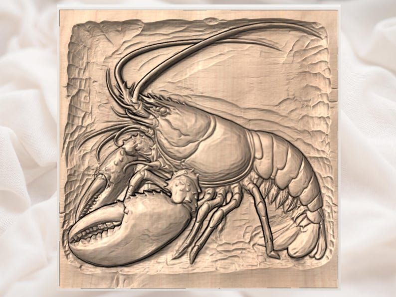 Maine Lobster Bas-Relief STL with Curling Claws and Long Antennae bas-relief STL — view 3