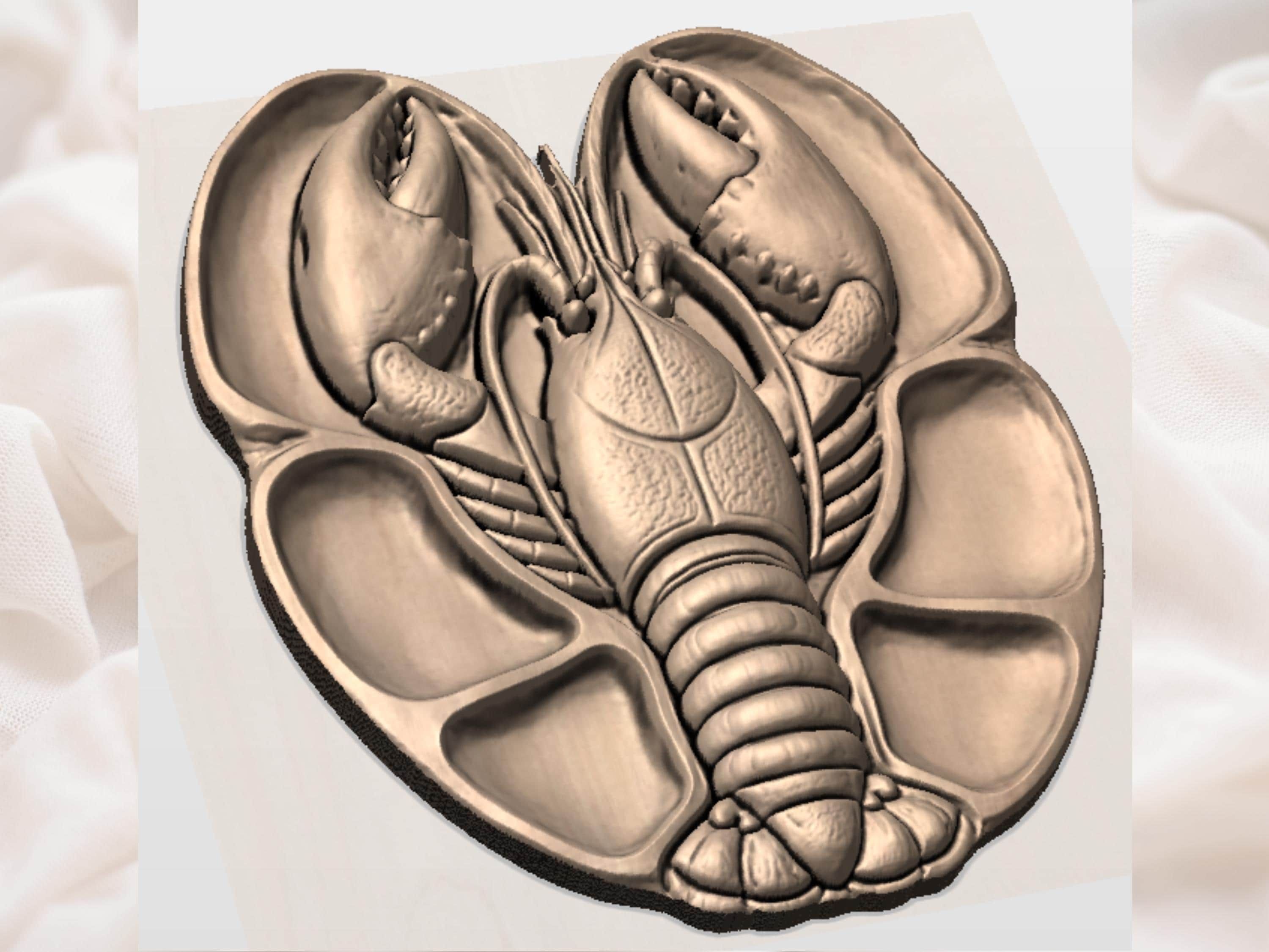 Lobster Serving Tray STL File for CNC Router bas-relief STL — view 8